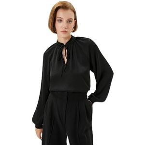Koton Dames Cut Out Tie Detail High Neck Puff Sleeve T-shirt Blouse, zwart (999), 40
