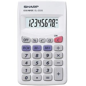 Sharp EL-233S rekenmachine (8 cijfers, werkt op batterijen) wit