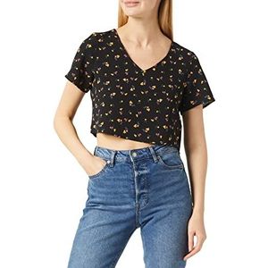 NOISY MAY Dames Nmclara S/S V-hals Top S* T-shirt, zwart/Aop: bloem, XL