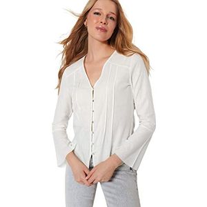 Trendyol Dames Regular Fit Basic V-hals geweven overhemd, Ecru, 68