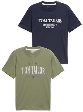 TOM TAILOR - Shirt - Marine - Kaki - Offwhite - 2 Pack - Kwartmouw