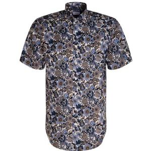 Seidensticker Zakelijk overhemd voor heren, regular fit, zacht, kent-kraag, korte mouwen, 100% linnen, donkerblauw, 44