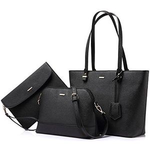LOVEVOOK Handtas Dames Shopper Schoudertas Dames Handbags Set Women Grote Damestas Handtassen 3-Delige Set, Zwart A