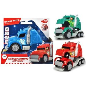 Dickie Toys - Transforming Dragon vrachtwagen, speelgoedvoertuig, 3 versies, lichtblauw, groen, rood