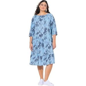 Ulla Popken Dames grote maten grote maten plus size jurk met AOP en volants, lichtblauw, 46-48