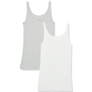 Amazon Essentials Tanktop voor dames, slim fit, dunne bandjes, 2 stuks, lichtgrijs heide/wit, medium