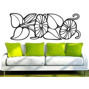 INDIGOS/Muursticker-e150 prachtige bladeren met stralende bloemetjes 160x60 cm- zwart, vinyl, 160 x 60 x 1 cm