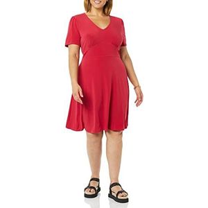 Amazon Essentials Dames korte mouwen V-hals verzameld fit & flare jurk, framboos rood, L