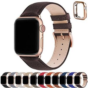 Fullmosa Compatibel Apple Watch Band 49mm 45mm 44mm 42mm, lederen horlogeband, iwatch band voor iWatch Serie Ultra/SE/SE2/8/7/6/5/4/3/2/1, Koffie + Roségouden Gesp 42mm/44mm/45mm/49mm