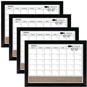 Quartet Whiteboard-kalender en kurkbord, magnetisch, whiteboard en kurk-prikbord, 43,2 x 58,4 cm, houten afwerking, 4 stuks (22476)