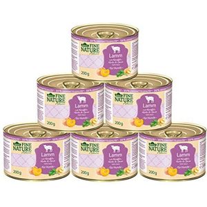 Dehner Fine Nature Hondenvoer, natvoer zonder granen, suikervrij, voor volwassen honden, lam/aardappel, blik van 6 x 200 g (1,2 kg)