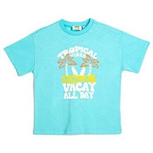 Koton Boys's Bedrukt Korte Mouw Crew Neck Katoen T-shirt, blauw (641), 7-8 Jaar