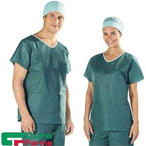 Cura Farma Farma wegwerp-jersey tnt kasack en broek, speciale gezondheidskleding, ademend en hypoallergeen, zeer professioneel, uniseks, groen, 10 stuks - origineel (L)