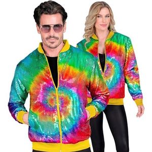 Widmann - Feestmode bomberjack, regenboogkleuren, paillettenjas, vest, feestoutfit, disco