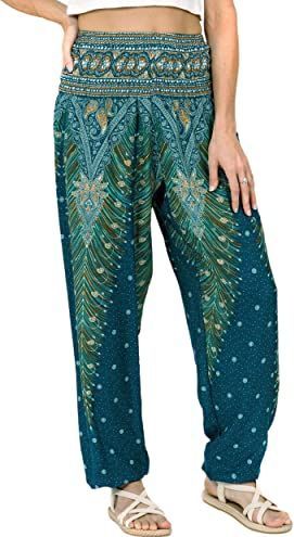 LOFBAZ - Harembroek - Groenblauwe - Yoga Boho Hippie Kleding Dames Palazzo