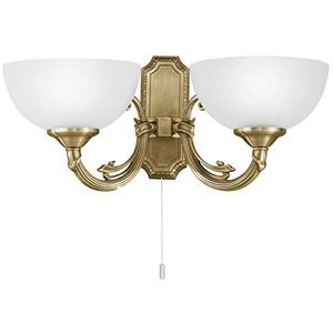 EGLO Savoy wandlamp met 2 fittingen, vintage, rustieke wandlamp van gepolijst gebruind metaal met wit gesatineerd glas, hallamp in bruin en wit, lamp