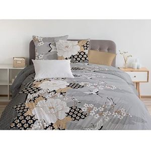 Home Linge Passion Dekbedovertrek, 3-delig, 100% katoen, 57 draden/cm², voor tweepersoonsbed, 220 x 240 cm, Wenen-grijs, donkergrijs en lichtgrijs