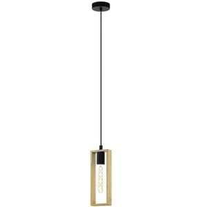 EGLO hanglamp Littleton, vintage pendellamp in industrieel ontwerp, retro plafondlamp hangend van staal en hout, kleur zwart, bruin, E27 fitting, FSC-gecertificeerd