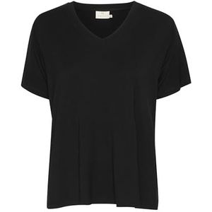 Kaffe Dames T-shirt casual fit korte mouwen V-hals hip lengte jersey T-shirt dames, Black Deep, M