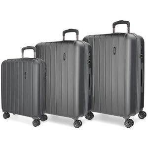 Movom Wood kofferset grijs 55/65/75 cm stijve ABS-sluiting TSA 217L 11,3 kg 4 dubbele wielen handbagage, Grijs, Eén maat, Koffer Set