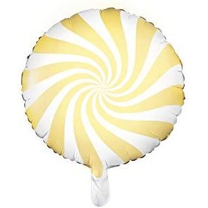 PartyDeco-folieballon van Mylar rond 45 cm in de vorm van Lutscher, wit en geel, FB20P-084J