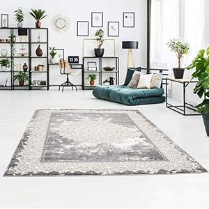 Carpet City Klassiek tapijt van polyester met ornamenten, bloem, meander-look in grijs voor woonkamer afmetingen: 80x150 cm, 80 cm x 150 cm