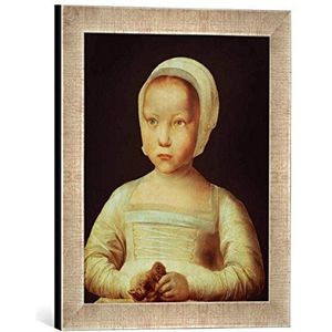 Fotolijst van 16e eeuw, Meisjes met dode vogel"", kunstdruk in hoogwaardige handgemaakte fotolijst, 30x40 cm, zilver raya