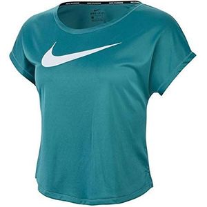 Nike Dames Pro Swoosh Run T-shirt, blauw (Mineral Teal/White)., L
