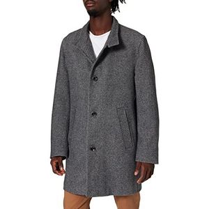 bugatti Herenmantel klassieke wollen jas met opstaande kraag in een comfortabele pasvorm, grijs, 50