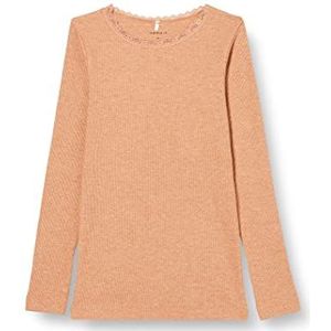 Name It Nkfkab Ls Slim Top Noos T-shirt voor meisjes, Koffie met messing/detail: Melange, 158/164 cm