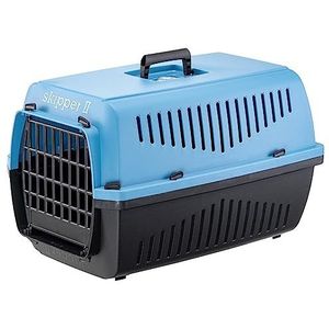 Ferplast Bench SKIPPER 2, Bench voor Kleine Honden en Katten max. 8 kg, Hondenreisbench, Kattenreismand, 55 x 36 x h 33 cm, van Kunststof met Inklapbare Handgreep, Blauw