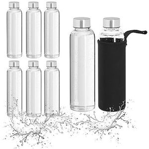 Relaxdays glazen waterfles set van 8 - herbruikbare drinkfles vaatwasserbestendig - 500 ml