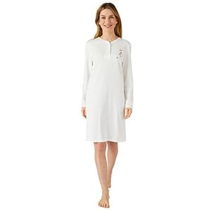 Damart - Nachthemd van interlock, geribbeld, lange mouwen, 95 cm, Gebroken wit, 32-34/XS