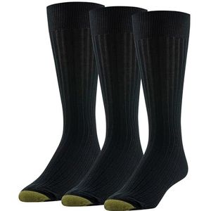 GOLDTOE Men's Classic Canterbury Crew Dress Socks, 3-Pairs, Black/Black, Large