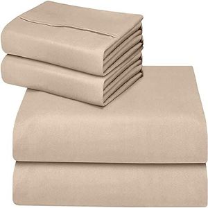 ComfyWell Kingsize laken Bed Cover - kingsize diep hoeslaken (35 cm) - zacht geborsteld microvezel stof beige beddengoed - krimp- en vervagingsbestendig. (koning (150 x 200 cm), beige)