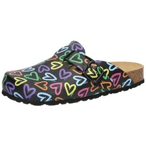 Lico Bioline clog print sandalen voor dames, zwart, 41 EU