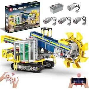 Reobrix 22017 Techniek graafwielgraafmachine, klembouwstenen, 3188 stuks bouwstenen, MOC creatief bouwsteenspeelgoed, afstandsbediening & app graafmachine montage speelgoedset