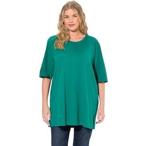 Ulla Popken Dames T-shirt, ronde hals, relaxed, halve mouwen, smaragd groen., 62-64