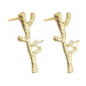 Gouden tak oorknopjes, kleine oorknopjes voor meisjes, elegante oorknopjes voor vrouwen - metalen oorknopjes, eenvoudige mode
