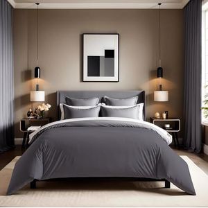 Premium Ranforce Single XXL Quilt Cover (155 x 220 cm), donkergrijs | 100% katoen, 155 draden count, knoopsluiting, machinewasbaar op 30 °C, zacht en duurzaam