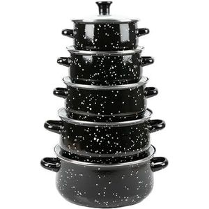 Herzberg - HG-04128 - 10-delige Pannenset - Zwart - Geëmailleerd met Glazen Deksel