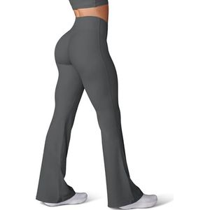 HEGALY Zwangerschapslegging voor dames, wijd uitlopende legging over de buik, casual, zwangerschapsbroek, yogabroek met zakken, boterzacht, Donkergrijs, M