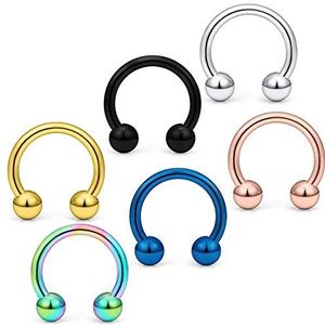 Briana Williams 6 stuks ronde barbell hoefijzer neusring van roestvrij staal 20/18/16/14/12 gauge sieraden piercing, Roestvrij staal