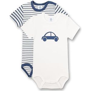 Sanetta Body halve mouw (dubbelpak) wit en blauw gestreept | Hoogwaardige en duurzame body voor jongens van biologisch katoen. Inhoud: set van 2 babyrompers, wit pebble, 80 cm