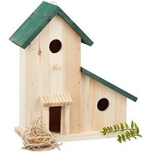 Relaxdays vogelhuisje van hout, decoratieve nestkast, vogelvoederhuisje, balkon of tuin, HxBxD: 30,5 x 26 x 12 cm, groen