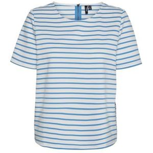 VERO MODA Vmabby Ss Zip Top JRS Noos T-shirt voor dames, Sneeuwwit/strepen: ibiza blauw, XXL