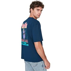 Trendyol Mannelijke Jonge Regelmatige Standaard Ronde Hals Geweven T-Shirt Indigo, Indigo, S