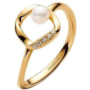 PANDORA - Damesring - Goudkleurig - 14-karaats Verguld - Met Zoetwaterparel - 52/16,6
