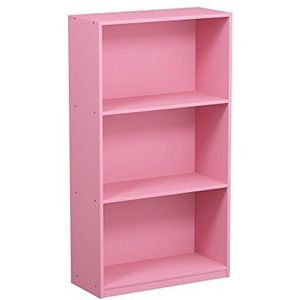 Furinno Basic boekenkast met 3 vakken, opbergrek, hout, roze, 23,5 x 55,25 x 100,33 cm