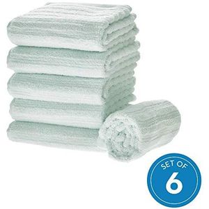 iDesign Set van 6 handdoeken, kleine handdoek met gestreepte structuur van katoen, zachte en absorberende handdoekenset met hanger voor wastafel en gastentoilet, lichtblauw